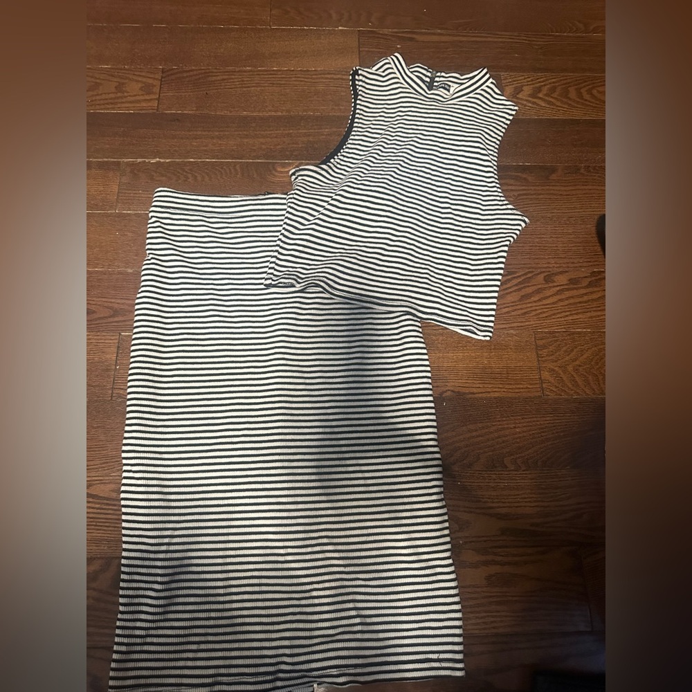 Phanuel Black and White Striped Skirt Set